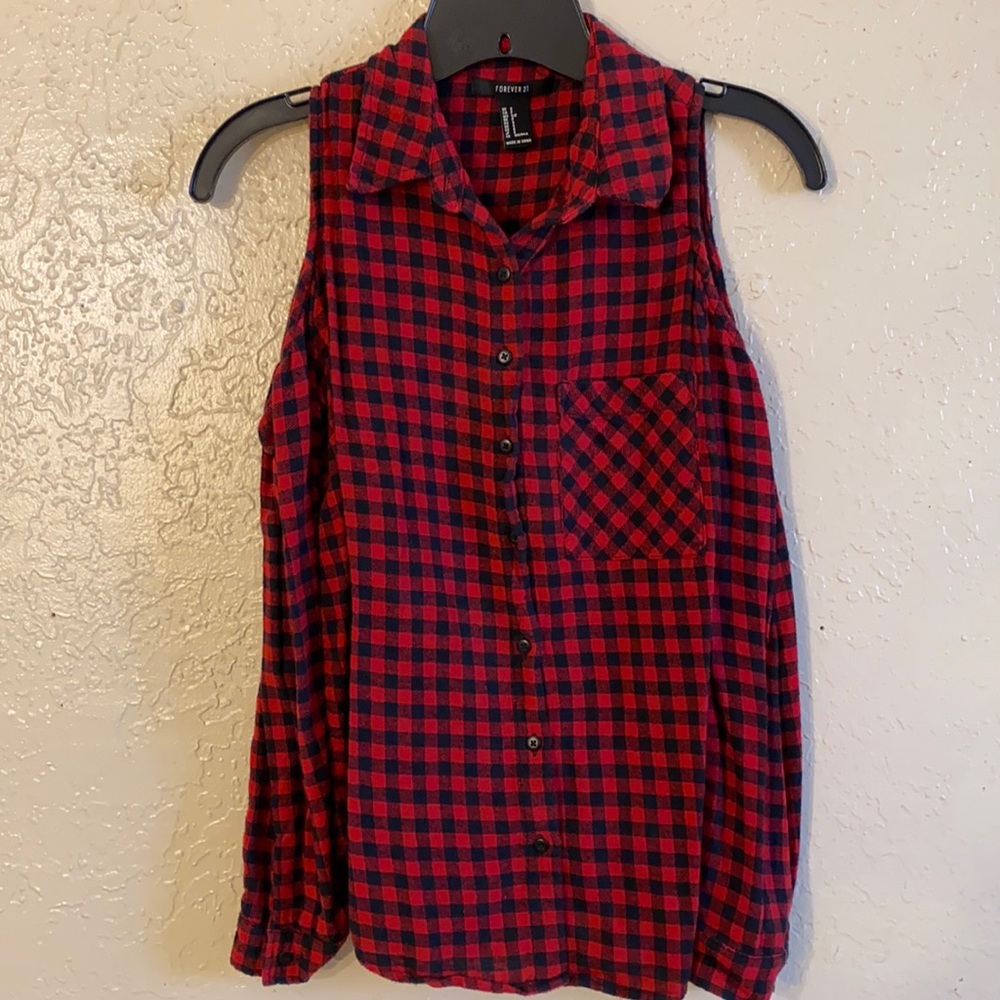 Forever 21 Plaid Cold Shoulder Top Size Small